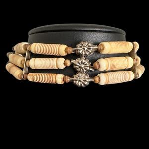 Handmade Traditional 3 Row Hairpipe Tribal Native Choker Bead Necklace